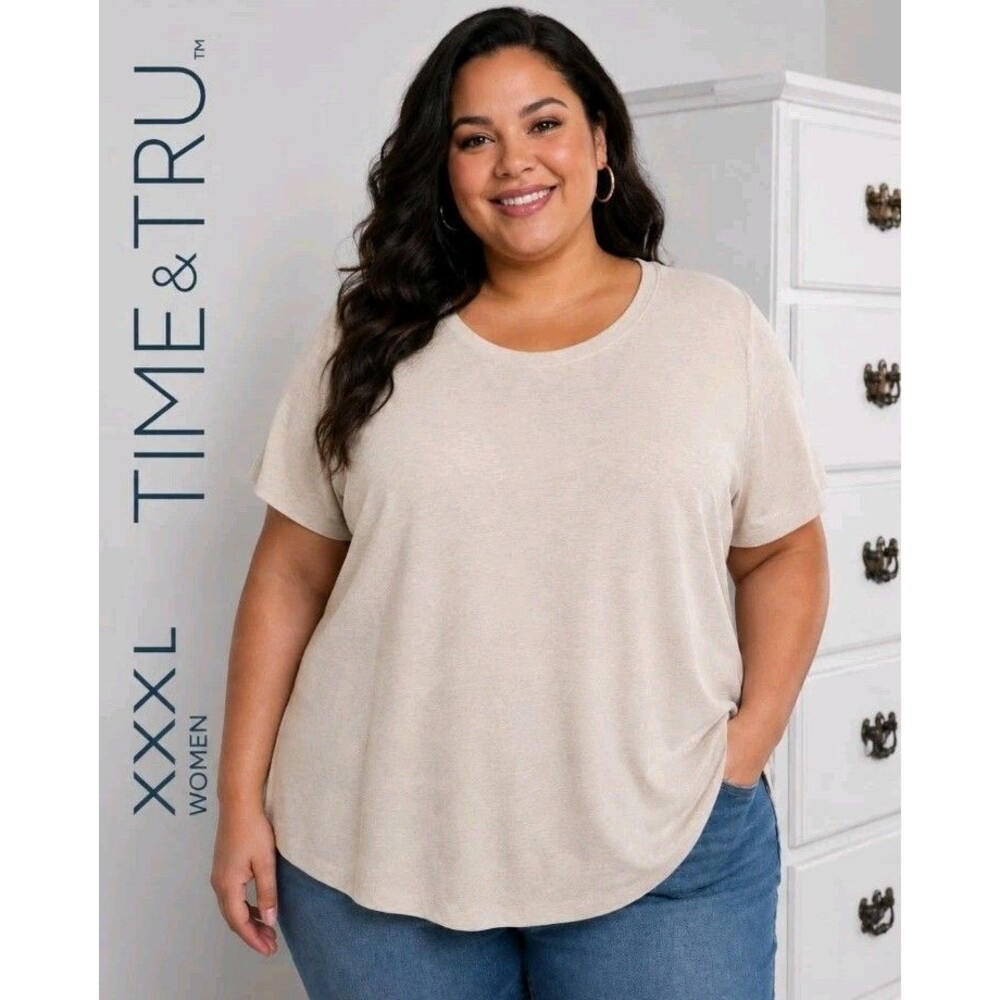 NWT TIME & TRUE Women XXXL 20 Relaxed Fit 100% Cotton Heather Beige T Shirt Top